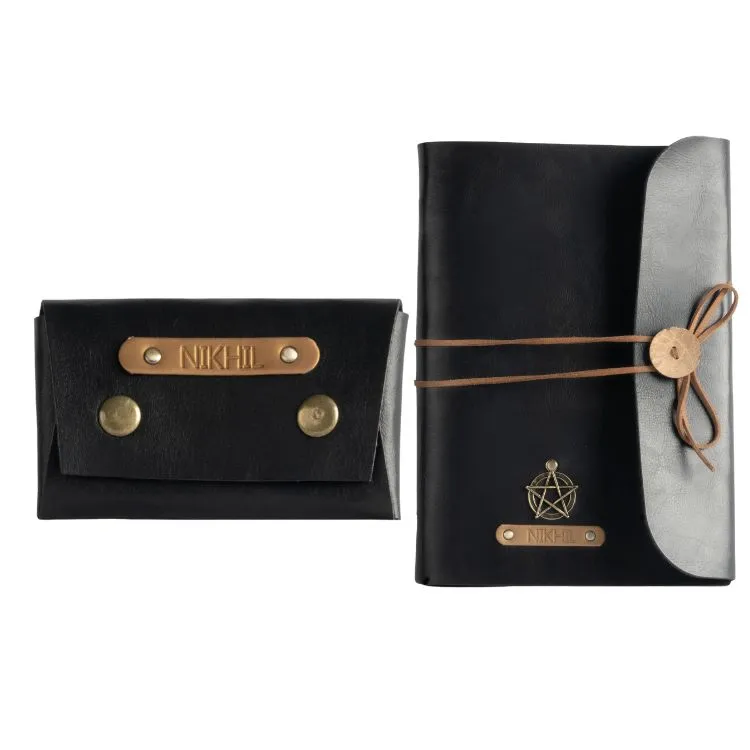 Personalized A5 Vegan Leather Diary and Visiting Card Holder